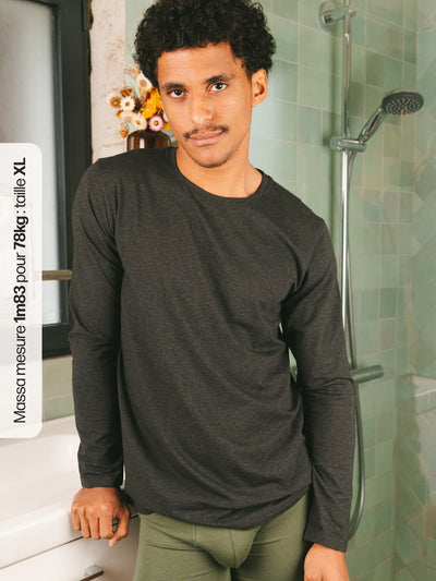 Pétrone T-shirt manches longues coton biologique tencel lyocell gris anthracite homme#couleur_gris-anthracite