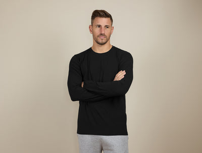 Pétrone T-shirt manches longues coton bio tencel noir homme#couleur_noir