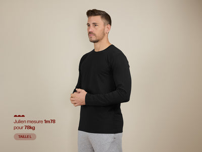 Pétrone T-shirt manches longues coton bio tencel noir homme#couleur_noir