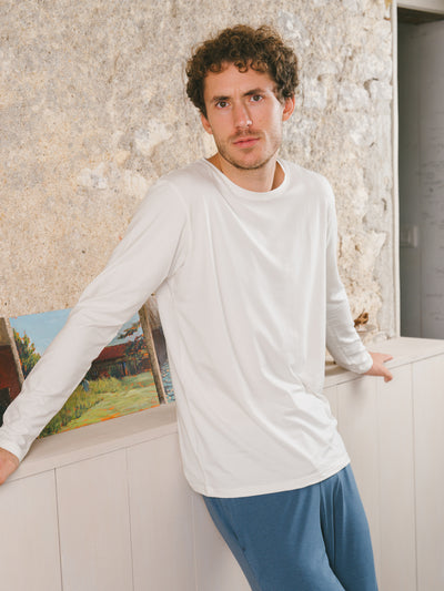 Pétrone T-shirt manches longues coton biologique tencel lyocell blanc crème homme#couleur_blanc-crème
