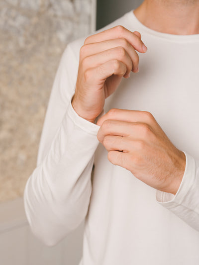 Pétrone T-shirt manches longues coton biologique tencel lyocell blanc crème homme#couleur_blanc-crème