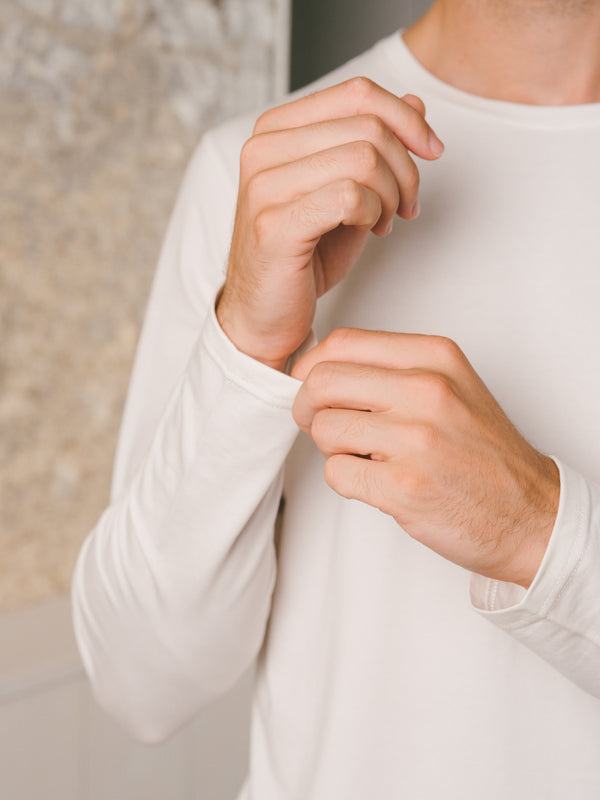 Pétrone T-shirt manches longues coton biologique tencel lyocell blanc crème homme#couleur_blanc-crème