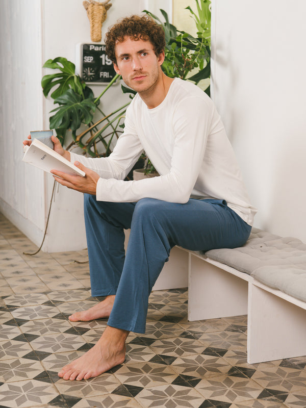 Pétrone T-shirt manches longues coton biologique tencel lyocell blanc crème homme#couleur_blanc-crème