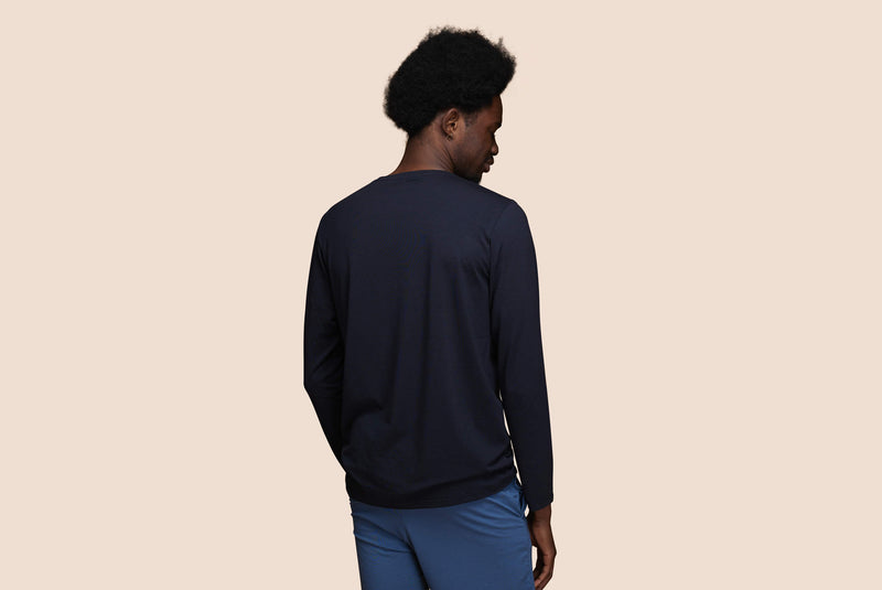 Pétrone T-shirt manches longues coton bio tencel bleu marine homme#couleur_bleu-marine