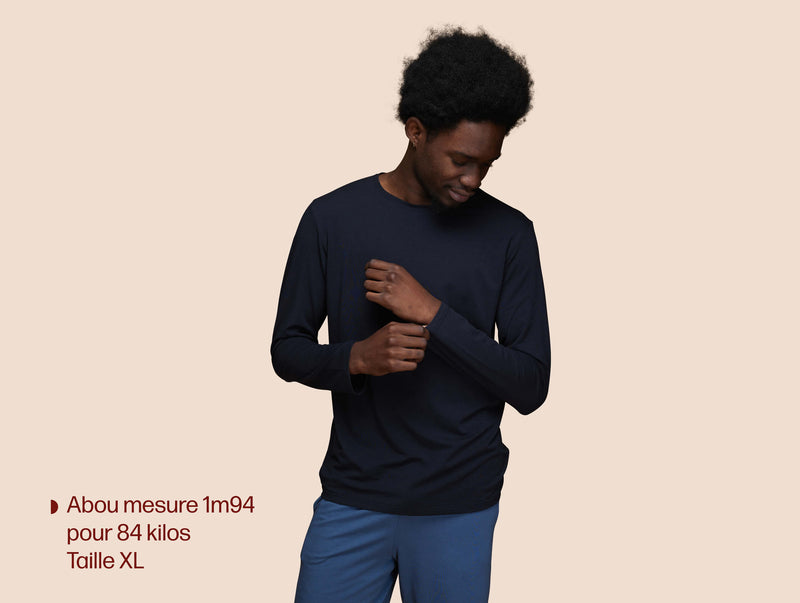 Pétrone T-shirt manches longues coton bio tencel bleu marine homme#couleur_bleu-marine