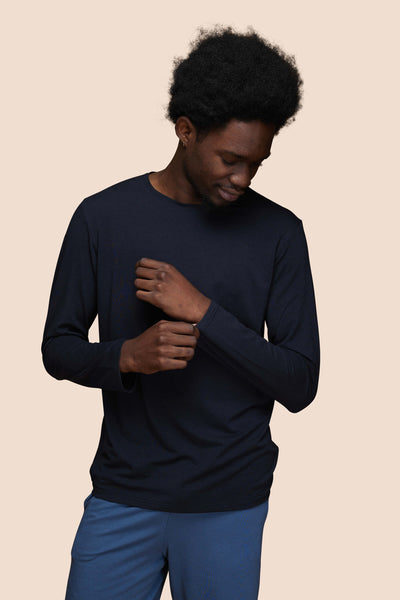 Pétrone T-shirt manches longues coton bio tencel bleu marine homme