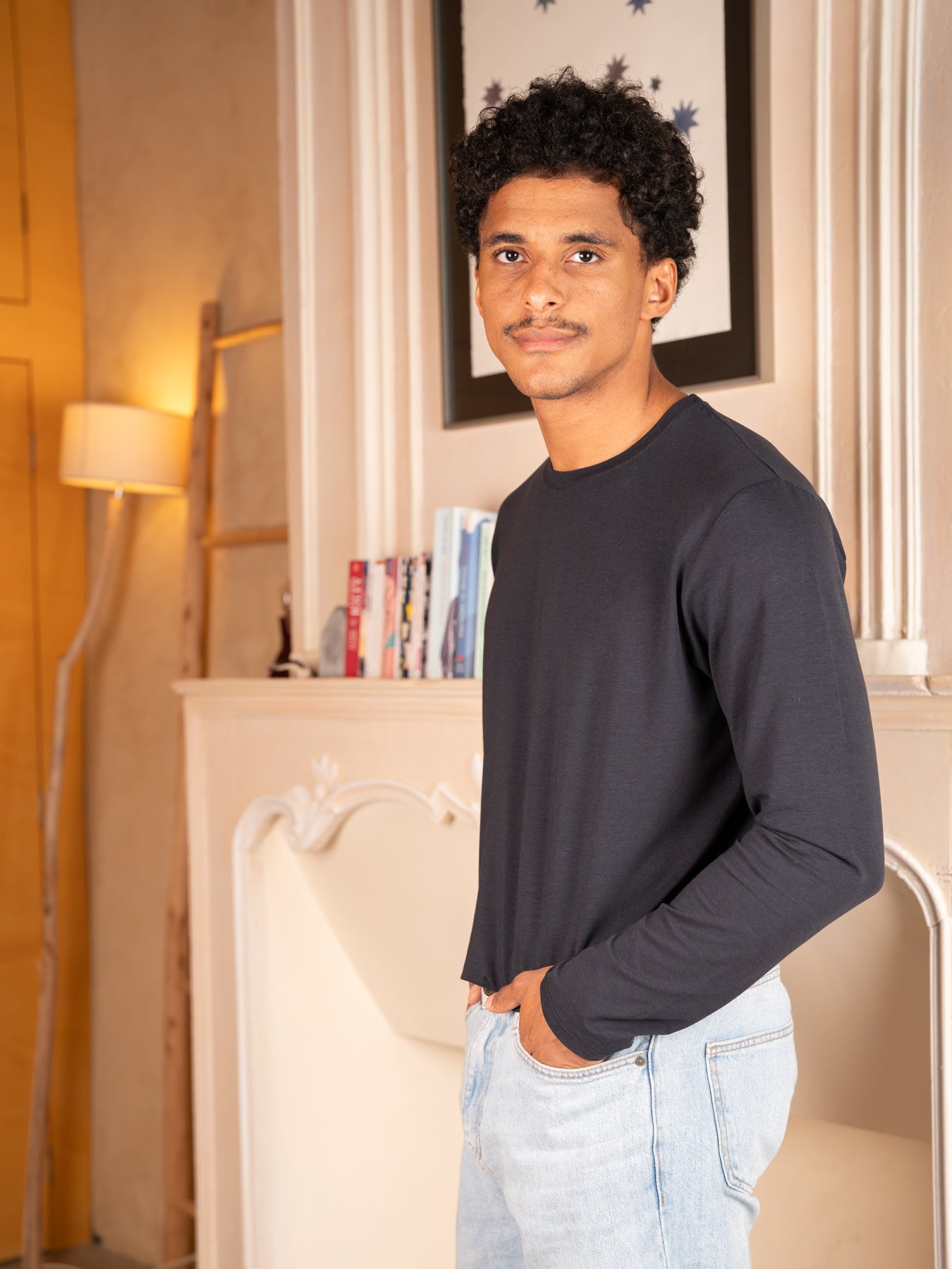 Pétrone T-shirt manches longues coton biologique tencel lyocell bleu marine homme#couleur_bleu-marine