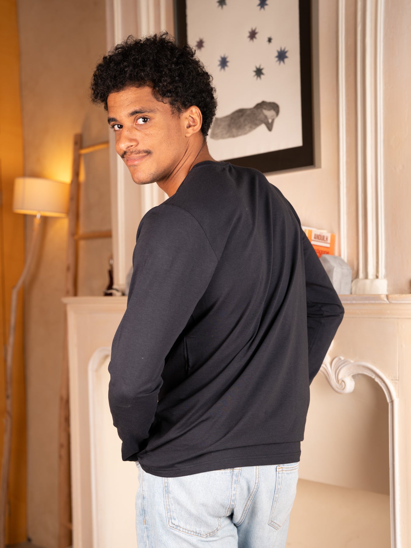 Pétrone T-shirt manches longues coton biologique tencel lyocell bleu marine homme#couleur_bleu-marine