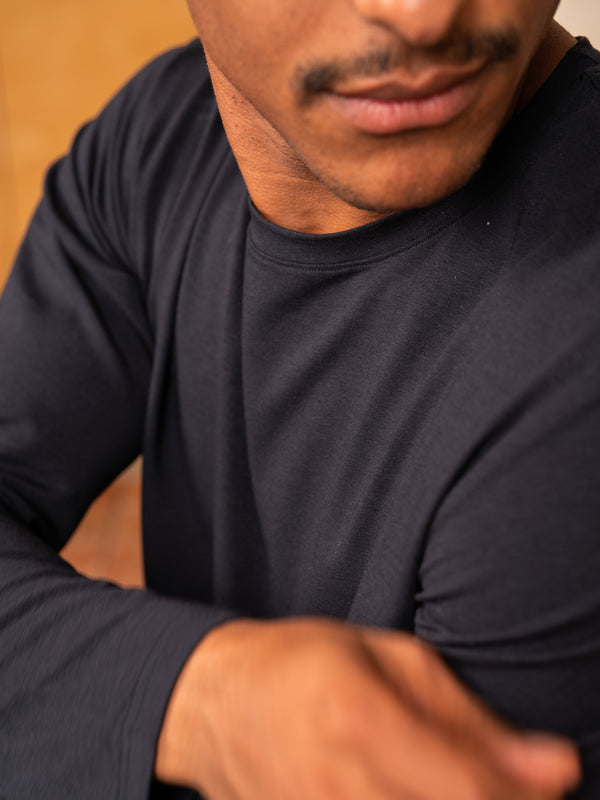 Pétrone T-shirt manches longues coton biologique tencel lyocell bleu marine homme#couleur_bleu-marine