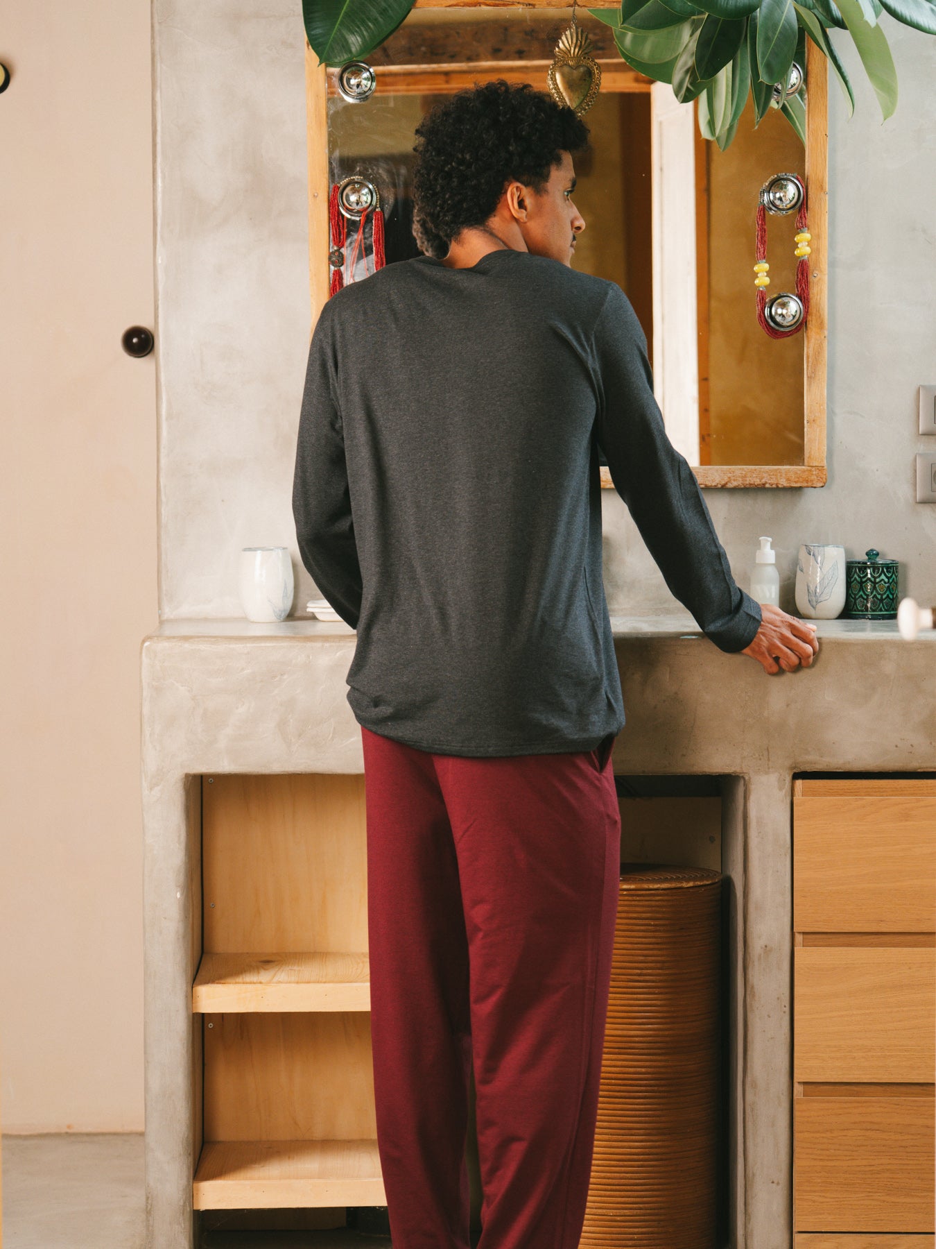 Pétrone T-shirt manches longues coton biologique tencel lyocell gris anthracite homme#couleur_gris-anthracite