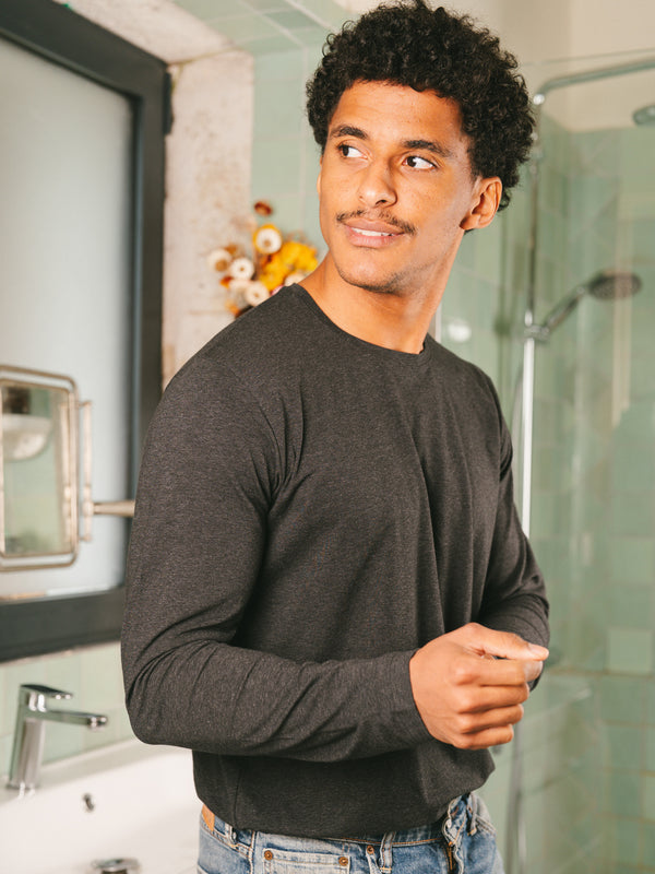 Pétrone T-shirt manches longues coton biologique tencel lyocell gris anthracite homme#couleur_gris-anthracite