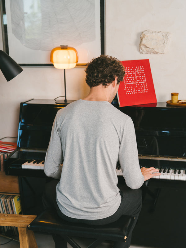 Pétrone T-shirt manches longues coton biologique tencel lyocell gris clair homme#couleur_gris-chiné-clair