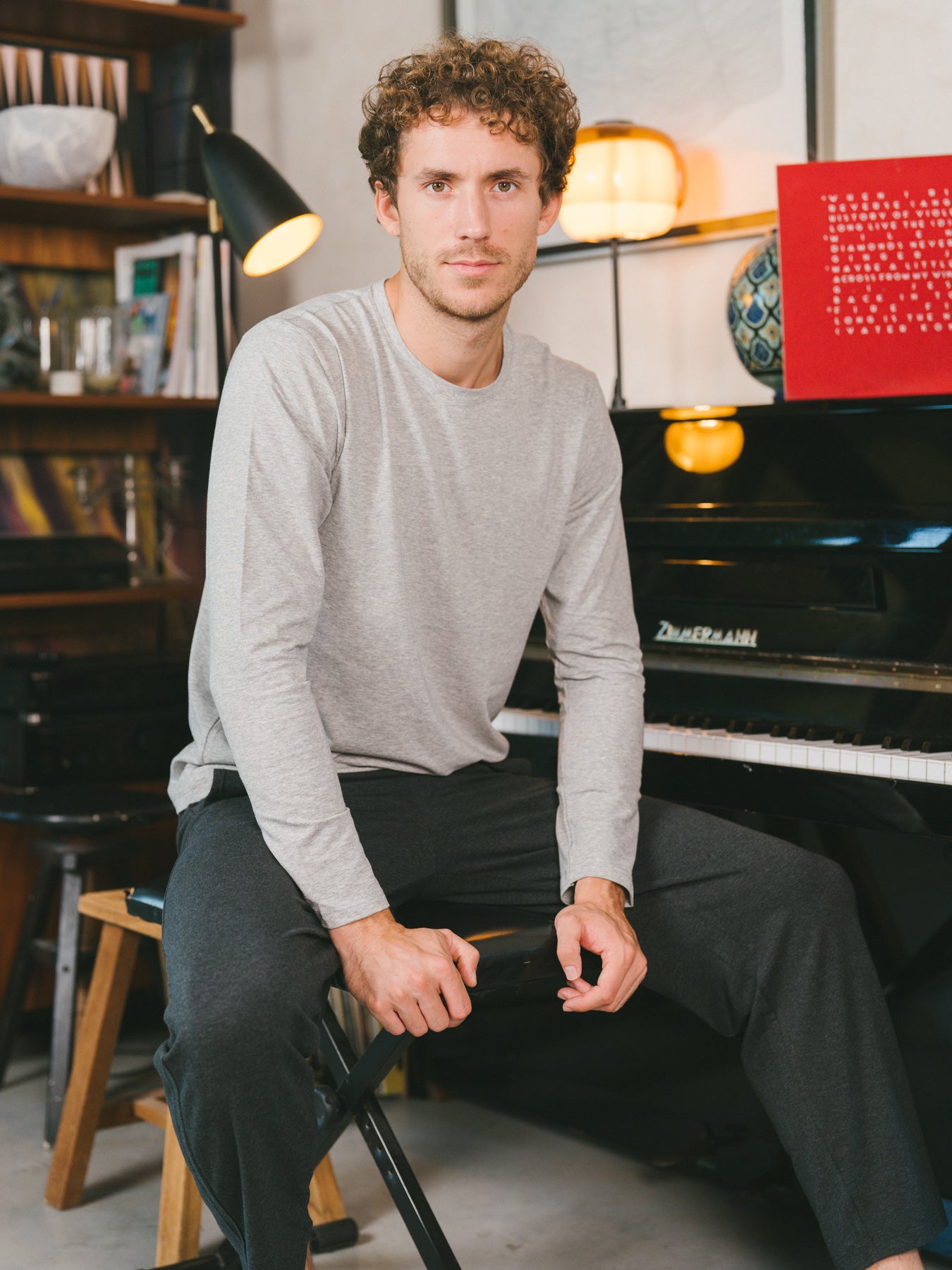 Pétrone T-shirt manches longues coton biologique tencel lyocell gris clair homme#couleur_gris-chiné-clair