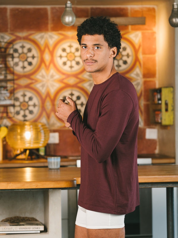 Pétrone T-shirt manches longues coton biologique tencel lyocell lie de vin homme#couleur_lie-de-vin