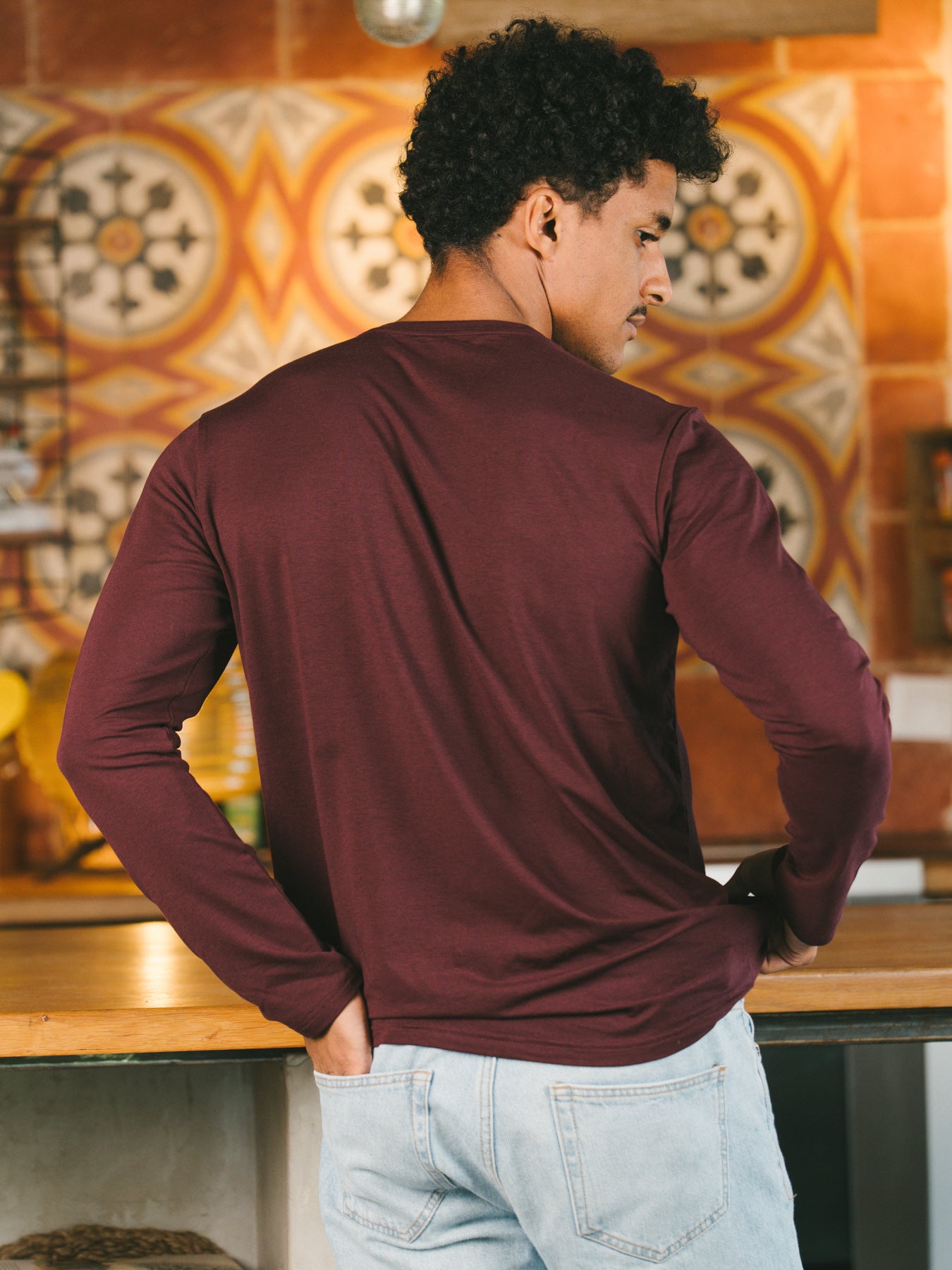 Pétrone T-shirt manches longues coton biologique tencel lyocell lie de vin homme#couleur_lie-de-vin