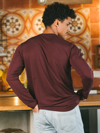 Pétrone T-shirt manches longues coton biologique tencel lyocell lie de vin homme#couleur_lie-de-vin