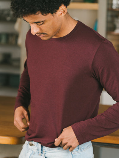 Pétrone T-shirt manches longues coton biologique tencel lyocell lie de vin homme#couleur_lie-de-vin