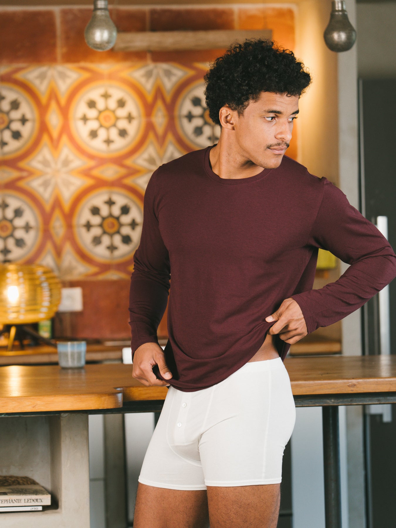 Pétrone T-shirt manches longues coton biologique tencel lyocell lie de vin homme#couleur_lie-de-vin