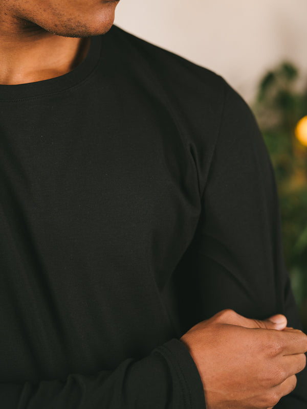 Pétrone T-shirt manches longues coton biologique tencel lyocell noir homme#couleur_noir