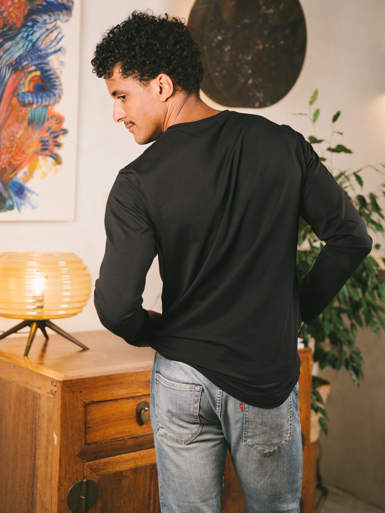 Pétrone T-shirt manches longues coton biologique tencel lyocell noir homme#couleur_noir
