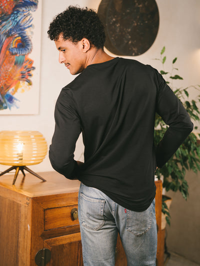 Pétrone T-shirt manches longues coton biologique tencel lyocell noir homme#couleur_noir