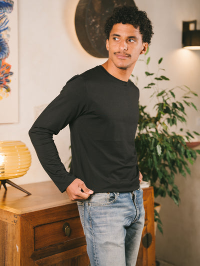 Pétrone T-shirt manches longues coton biologique tencel lyocell noir homme#couleur_noir
