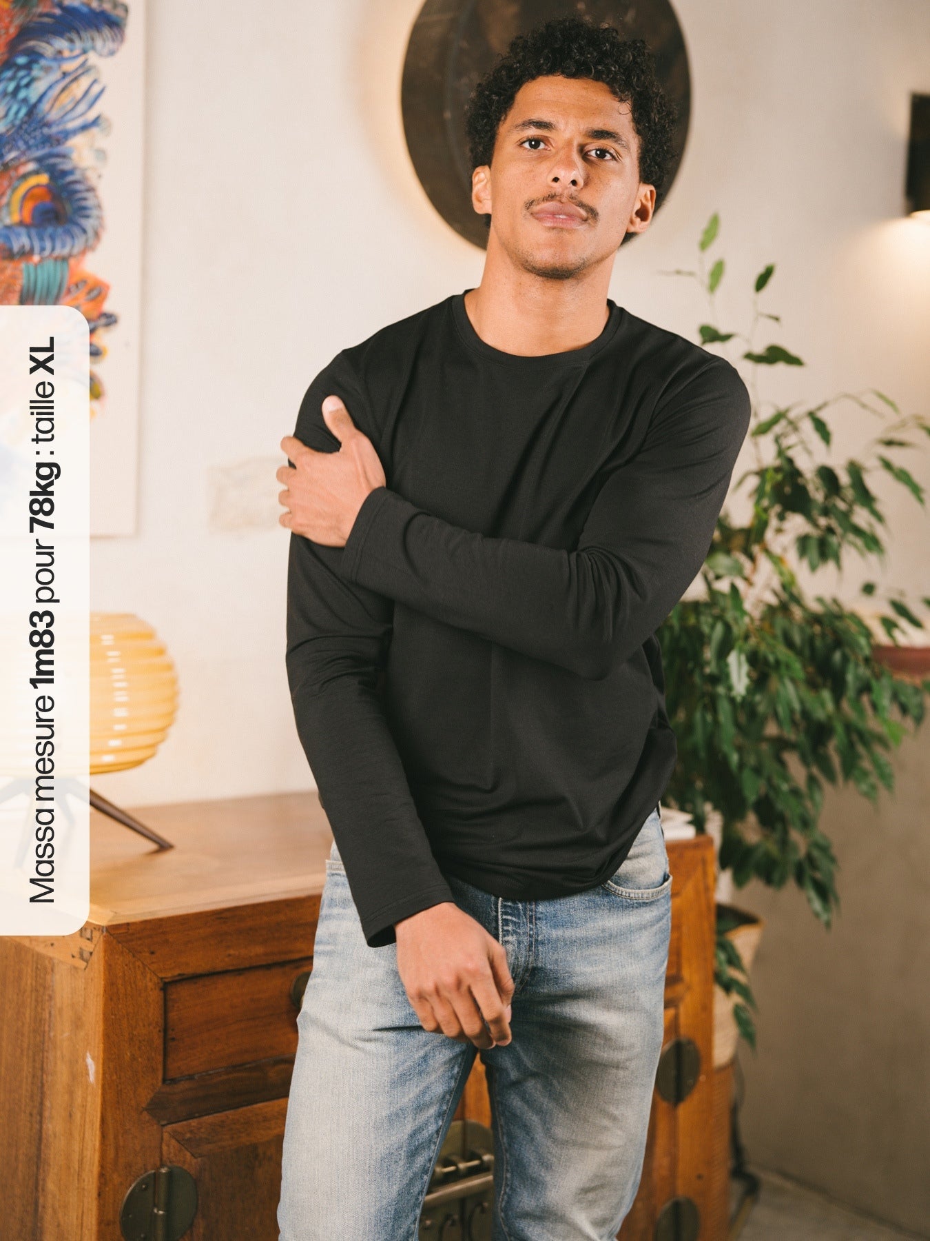 Pétrone T-shirt manches longues coton biologique tencel lyocell noir homme#couleur_noir