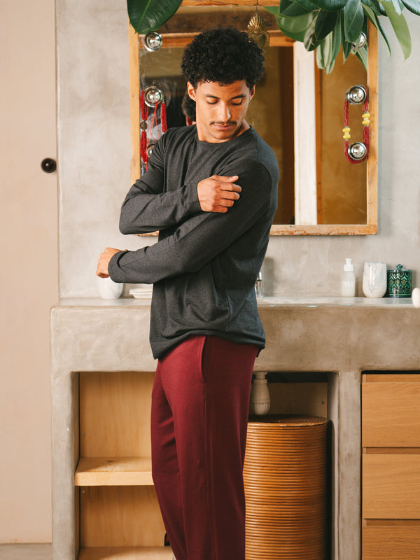 Pétrone T-shirt manches longues coton biologique tencel lyocell gris anthracite homme#couleur_gris-anthracite