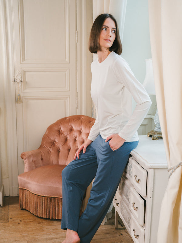 Pétrone T-shirt manches longues coton biologique tencel lyocell blanc crème femme#couleur_blanc-crème