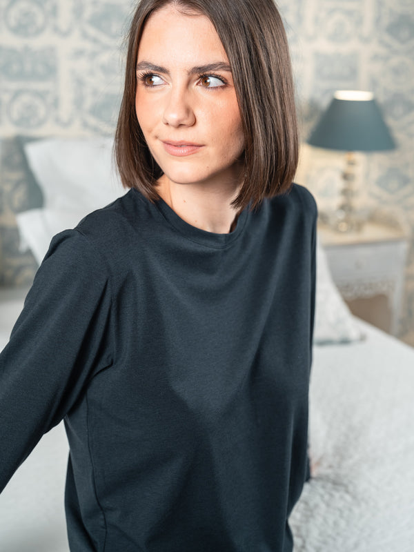 Pétrone T-shirt manches longues coton biologique tencel lyocell bleu marine femme#couleur_bleu-marine