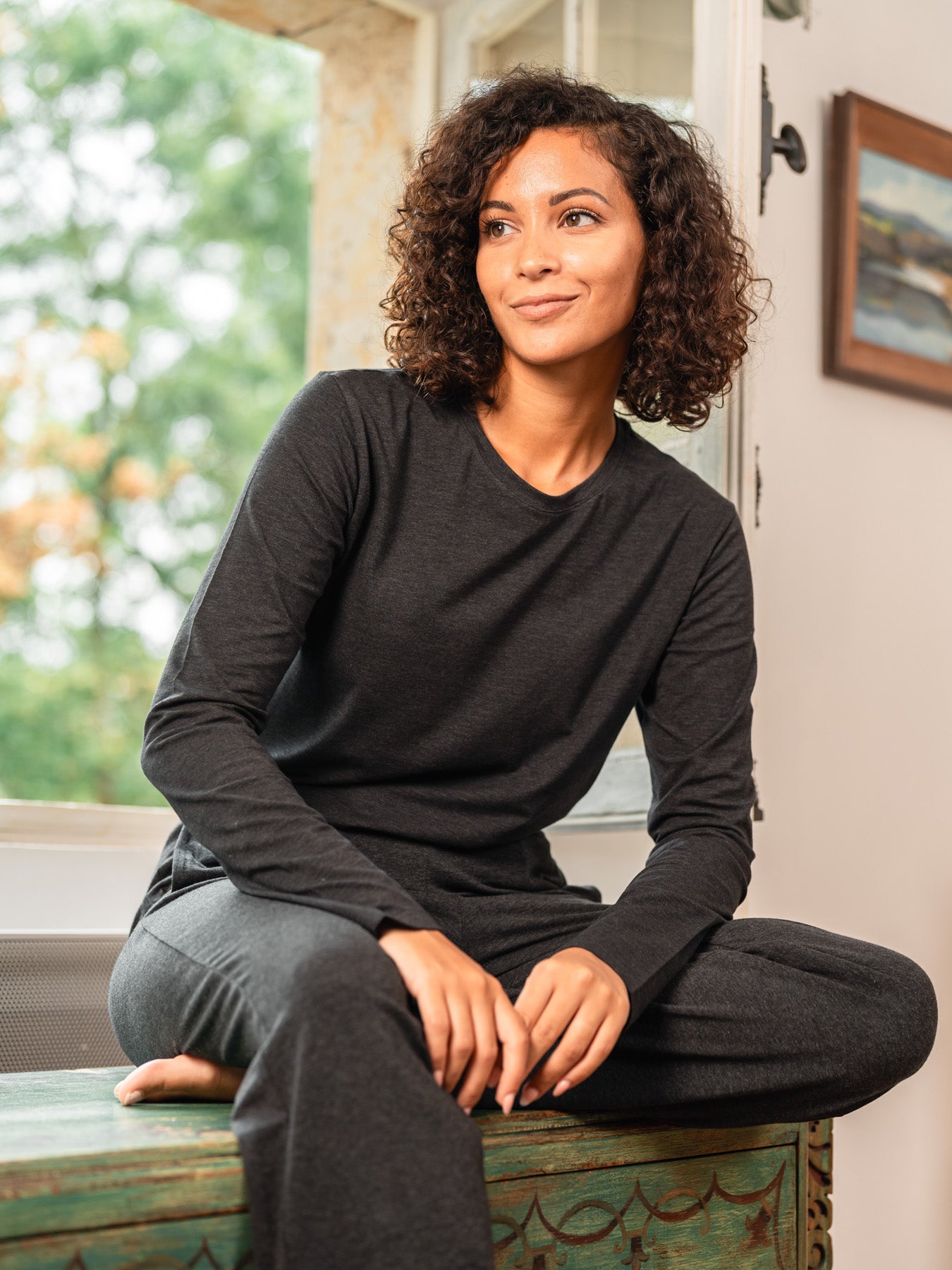 Pétrone T-shirt manches longues coton biologique tencel lyocell gris anthracite femme#couleur_gris-anthracite