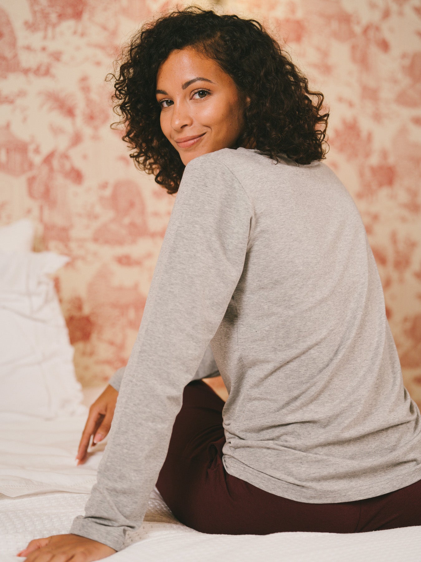 Pétrone T-shirt manches longues coton biologique tencel lyocell gris clair femme#couleur_gris-chiné-clair