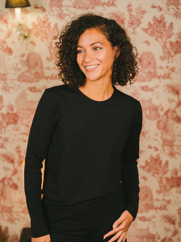Pétrone T-shirt manches longues coton biologique tencel lyocell noir femme#couleur_noir