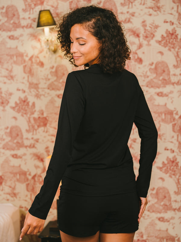 Pétrone T-shirt manches longues coton biologique tencel lyocell noir femme#couleur_noir