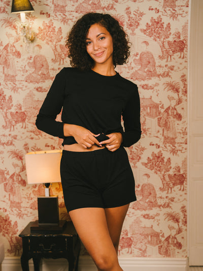 Pétrone T-shirt manches longues coton biologique tencel lyocell noir femme#couleur_noir