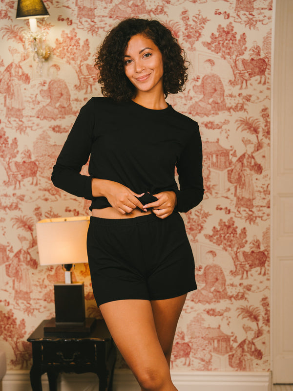 Pétrone T-shirt manches longues coton biologique tencel lyocell noir femme#couleur_noir