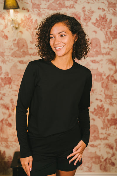 Pétrone T-shirt manches longues coton biologique tencel lyocell noir femme#couleur_noir