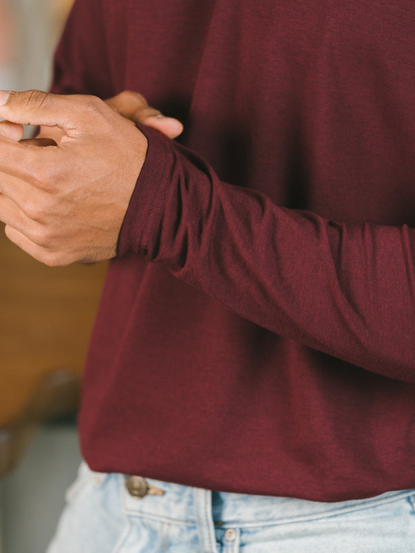 Pétrone T-shirt manches longues coton biologique tencel lyocell lie de vin homme#couleur_bordeaux-foncé