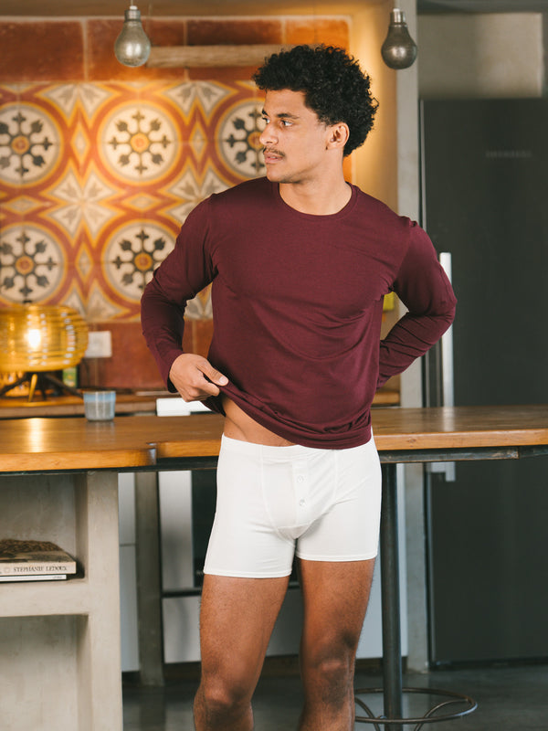 Pétrone T-shirt manches longues coton biologique tencel lyocell lie de vin homme#couleur_bordeaux-foncé