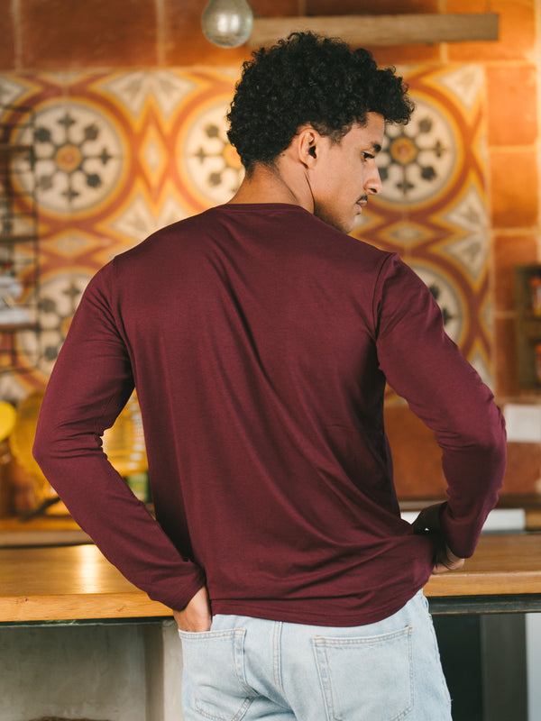 Pétrone T-shirt manches longues coton biologique tencel lyocell lie de vin homme#couleur_bordeaux-foncé