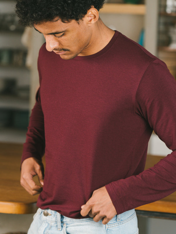 Pétrone T-shirt manches longues coton biologique tencel lyocell lie de vin homme#couleur_bordeaux-foncé
