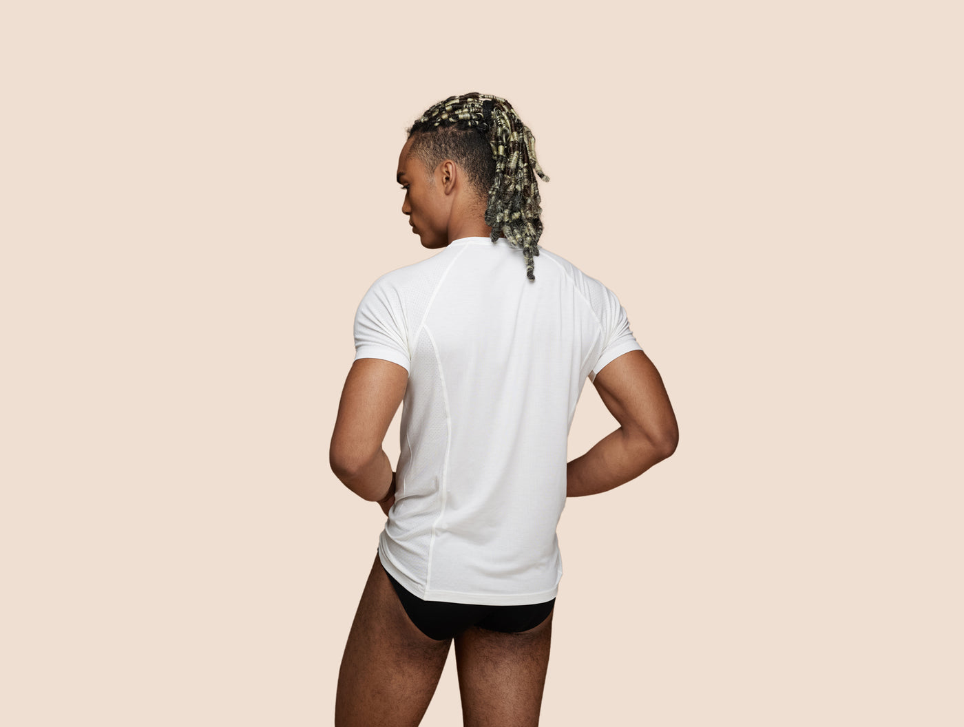 Pétrone T-shirt sport tencel blanc crème homme dos#couleur_blanc-crème