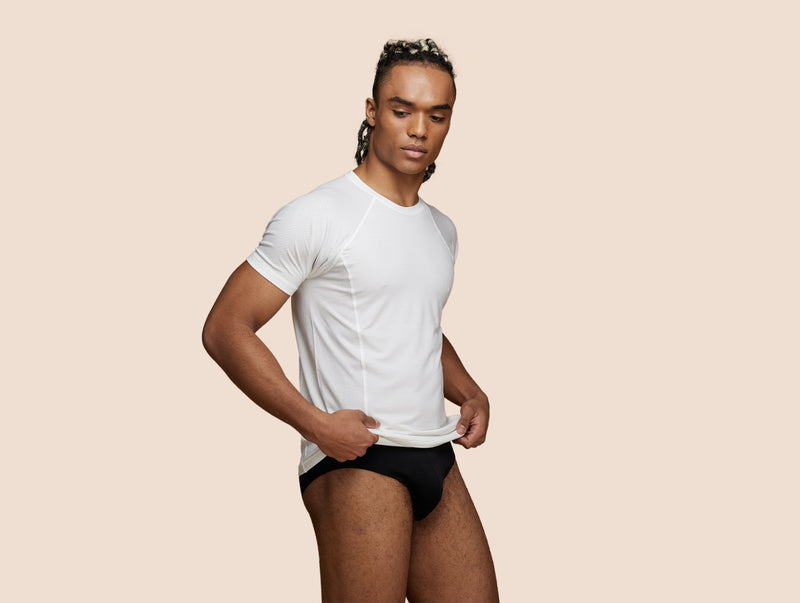 Pétrone T-shirt sport tencel blanc crème homme trois quart#couleur_blanc-crème