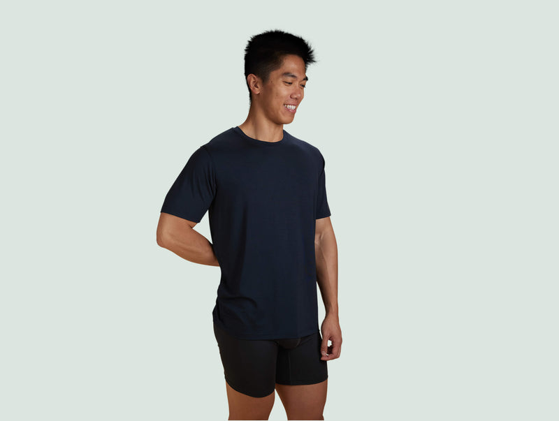 Pétrone T-shirt droit sport tencel bleu marine homme#couleur_bleu-marine