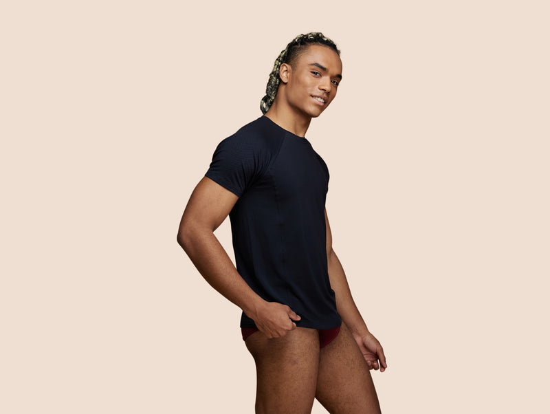 Pétrone T-shirt sport tencel bleu marine homme trois quart#couleur_bleu-marine