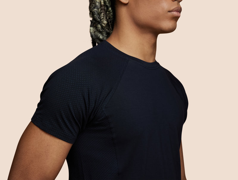 Pétrone T-shirt sport tencel bleu marine homme zoom#couleur_bleu-marine