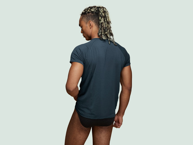 Pétrone T-shirt sport tencel bleu pétrole homme dos#couleur_bleu-pétrole