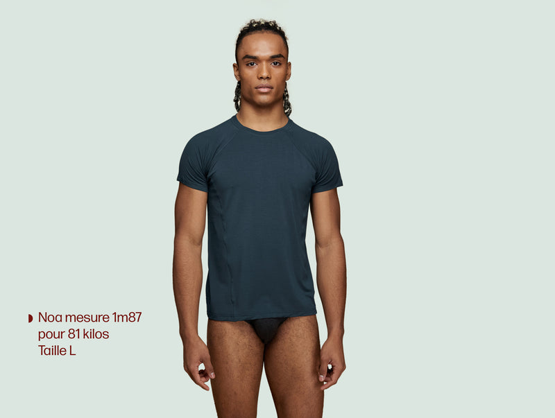 Pétrone T-shirt sport tencel bleu pétrole homme face#couleur_bleu-pétrole