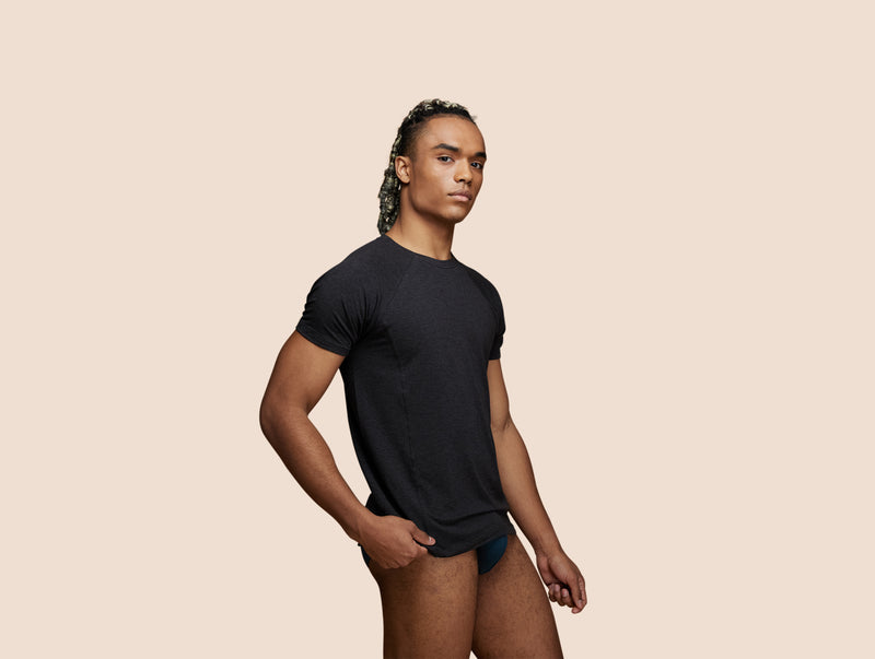Pétrone T-shirt sport tencel gris anthracite homme trois quart#couleur_gris-anthracite