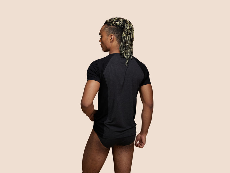 Pétrone T-shirt sport tencel gris anthracite - noir homme dos#couleur_gris-anthracite-noir